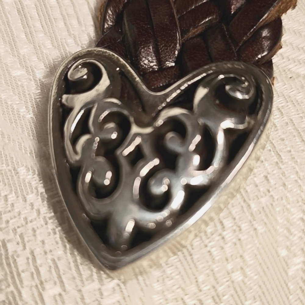 Braided bourbon brown leather belt with silver filligre buckle vintage 1995 w 30 - Picture 6 of 7